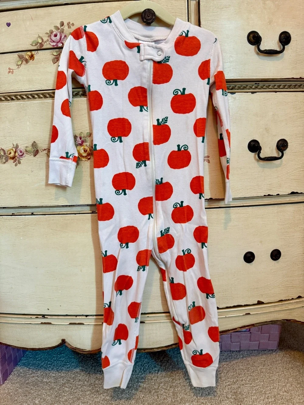 Hanna Andersson White Footie Pajamas with Orange Pumpkin Print